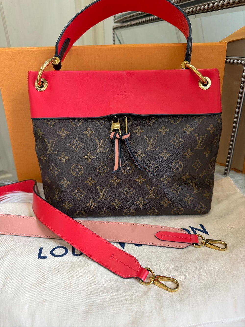 Louis Vuitton Tuileries Besace M43157 Monogram Caramel Rouge Bag